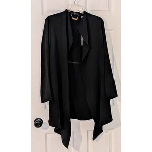 Tahari Black Draped Open Front Cardigan Jacket Long Sleeve Waterfall‎ M NWT $118